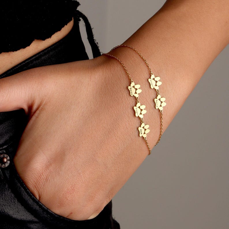 Pulsera personalizada con nombre de pata: joyería personalizada para mascotas, dije con huella de pata grabada, regalo de Navidad para amantes de los perros o los gatos. imagen 6