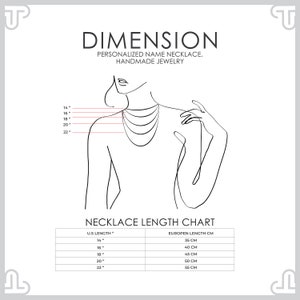 May include: A chart showing necklace lengths in inches and centimeters. The chart shows the corresponding lengths in inches and centimeters for necklaces ranging from 14 to 22 inches.