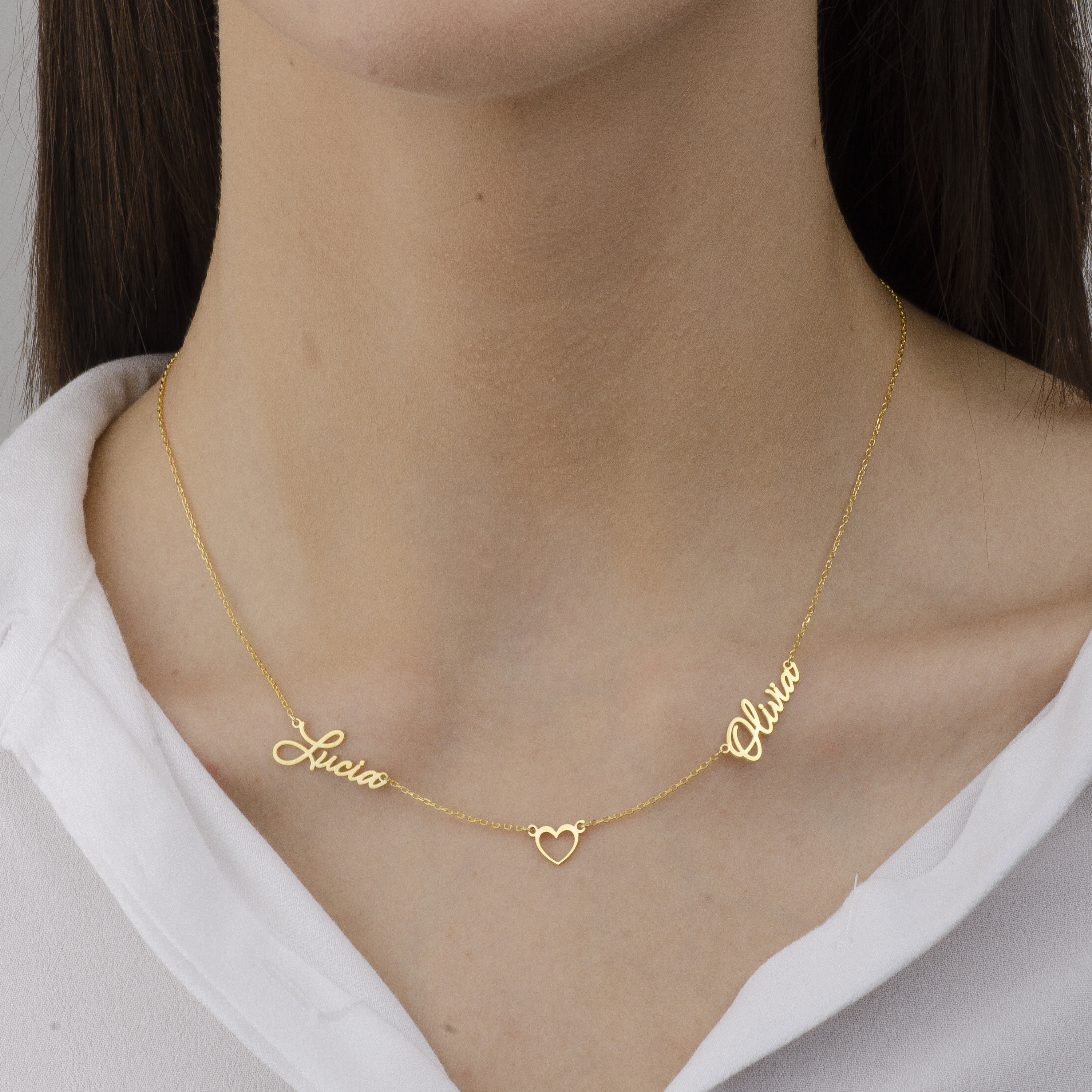 Two Name Necklace With Heart, Kids Name Necklace, Multiple Name