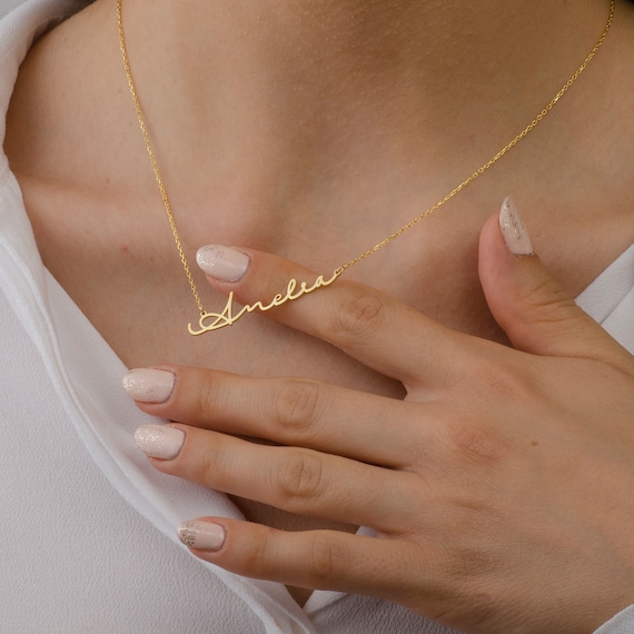 Collier prenom avec signature collier prenom personnalise collier prenom en or delicat en argent bijoux prenom personnalises cadeau de fete des meres Etsy France
