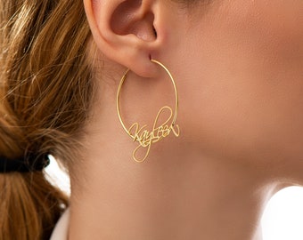 Custom Hoop Earrings , Sterling Silver Name Earring , Gift For Her , New Mom Gifts , Everyday Earrings, CHRISTMAS GIFT