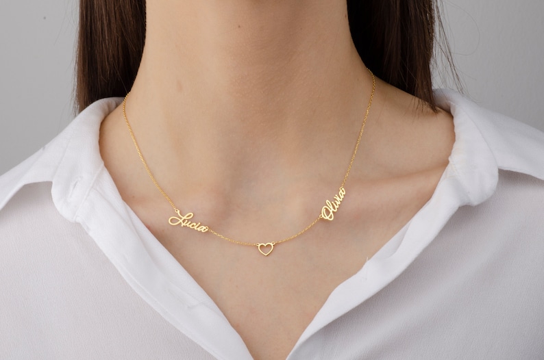 Two Name Necklace , Multiple Gold Name Necklace, 2 names necklace, Dainty Name Necklace, Personalized Jewelry, Christmas Gift image 2