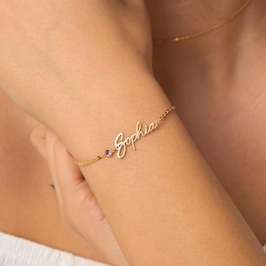 Personalized Birthstone Name Bracelet, Name Bracelet with Birthstone - Dainty Custom Gift for Her, Christmas Gift
