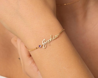 Personalized Birthstone Name Bracelet, Name Bracelet with Birthstone - Dainty Custom Gift for Her, Christmas Gift