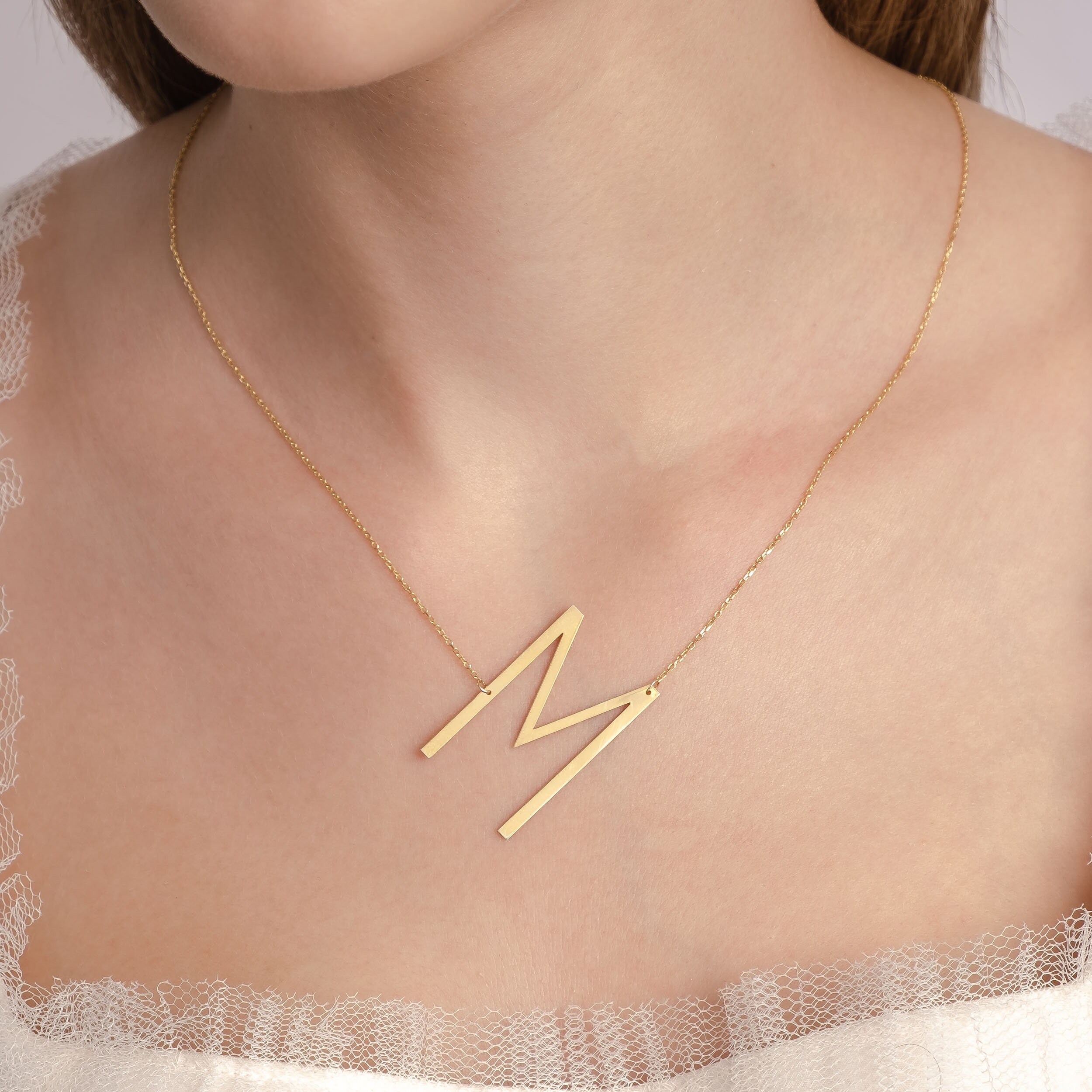 Alexis Necklace, Large Initial Sideways Necklace – SilverbySwan