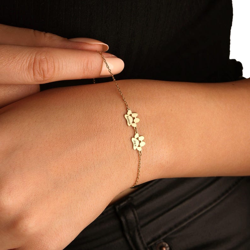 Pulsera personalizada con nombre de pata: joyería personalizada para mascotas, dije con huella de pata grabada, regalo de Navidad para amantes de los perros o los gatos. imagen 9