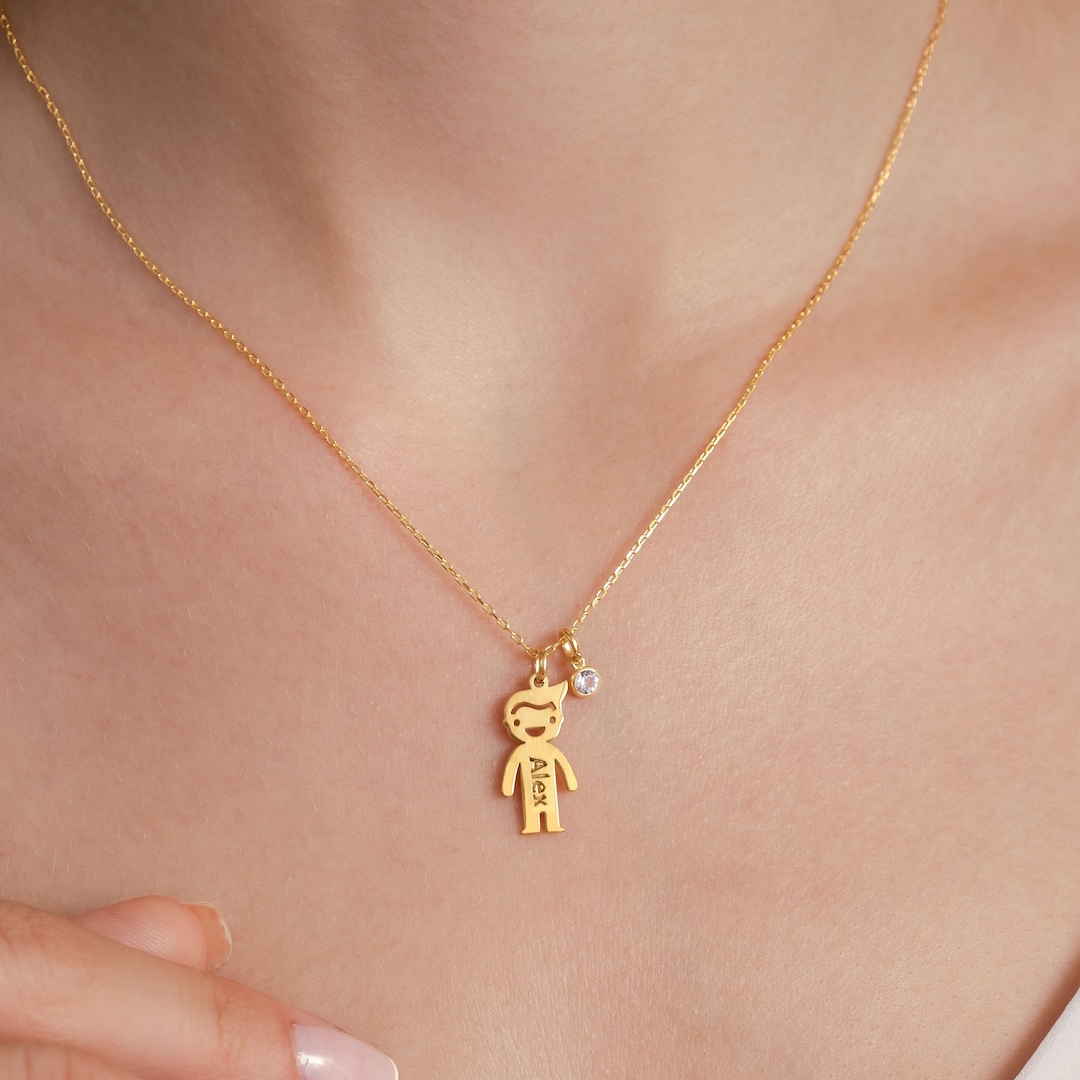 Mother Necklace With Kids Name, Personalized Birthstone Necklace, Baby