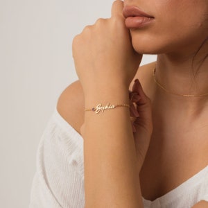 Personalized Birthstone Bracelet, Heart Name Bracelet With BirthStone, Gift for Her, Dainty Name Bracelet, Personalized Gift image 4