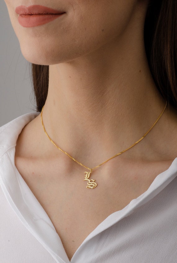 Buy Gothic Initial Necklace, Old English Initial Necklace, Old English  Jewelry, Old English Letter Necklace, Curb Chain Letter, Gift for Mom  Online in India - Etsy
