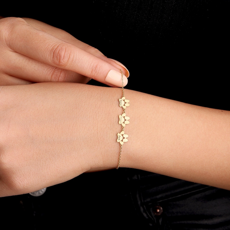 Pulsera personalizada con nombre de pata: joyería personalizada para mascotas, dije con huella de pata grabada, regalo de Navidad para amantes de los perros o los gatos. imagen 4