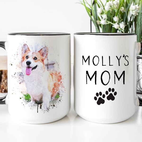 Custom Dog Mom Mug Gift for Dog Lover, Custom Pet Mug with Picture of Your Pet, Personalized Dog Mug, Dog Portrait Pet Illustration, Corgi