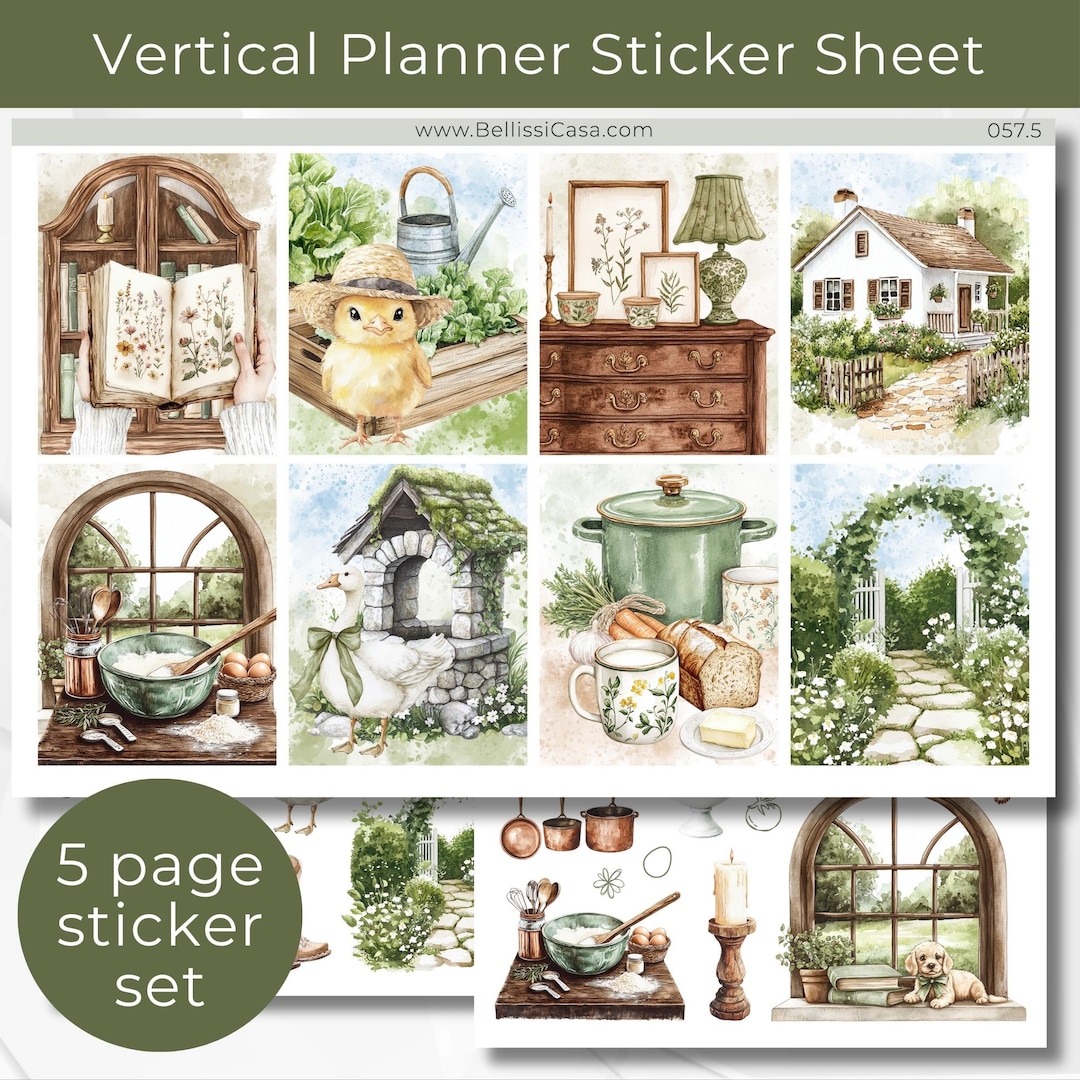 Vertical Planner Sticker Sheets, Rustic Spring Cottage Calendar Planner ...
