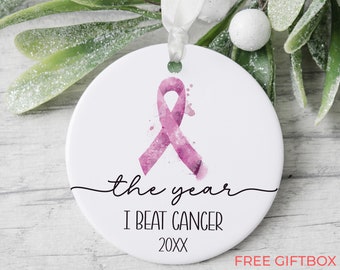 Breast Cancer Survivor Gift, I Survived Cancer Ornament, Encouragement Gift Cancer Fighter • Personalized Ceramic Ornaments Custom Keepsake