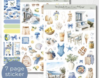 Saisonale Planer-Sticker-Sets, Strand-Sommerkalender-Planer-Journaling-Sticker-Sets, Aquarell-Bullet-Journal-Sticker-Packung 195