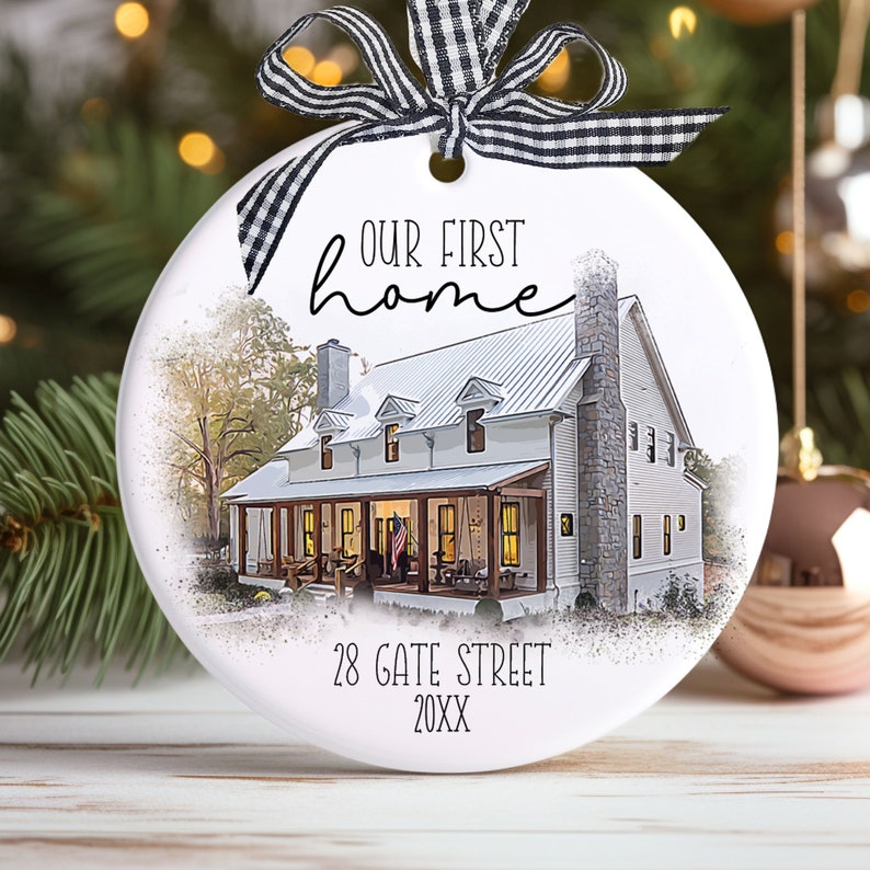 Custom House Portrait New Home Ornament, Housewarming Gift New House Ornament, First Home Ornament Realtor Gift, New Home Owner Gift Ideas 画像 1