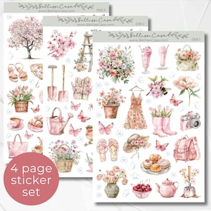 Seasonal Planner Sticker Sheet Set, Sweet Spring Calendar Planner Journaling Sticker Set, Watercolor Bullet Journal Sticker Pack 058