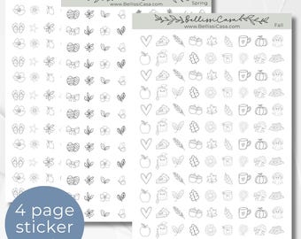 Saisonales Tiny Doodle Planer Sticker Sheet Set, extra kleiner Kalender Planer Journaling Sticker für Tracker Bullet Journal Pack Doodle