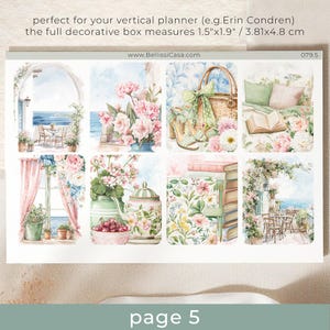 May include: Decorative planner stickers featuring watercolor illustrations. The designs include floral arrangements, outdoor scenes with tables and chairs, and a picnic basket with high heels. The full decorative box measures 1.5" x 1.9".