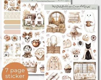 Saisonplaner Sticker Set, weicher und gemütlicher Halloween-Kalender-Planer Journaling Sticker Set, Aquarell-Bullet-Journal Sticker Pack 107