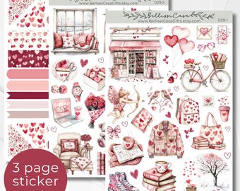 Seasonal Planner Sticker Sheet Set, Valentines Day Calendar Planner Journaling Sticker Set, Cute Aesthetic Bullet Journal Sticker Pack 029