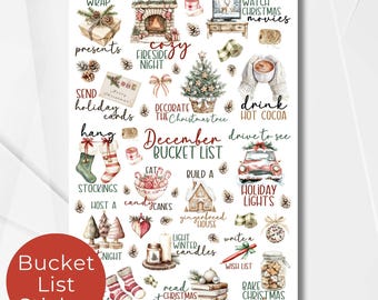 Weihnachten Eimer Liste Aufkleber Blatt, Saisonplaner Aufkleber, Aquarell Kalender Planer Journaling Aufkleber Seite, Bullet Journal