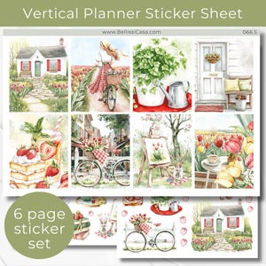 Vertical Planner Sticker Sheet Set, A Very Berry Summer Calendar Planner Journaling Sticker Set, Watercolor Bullet Journal Sticker Pack 066