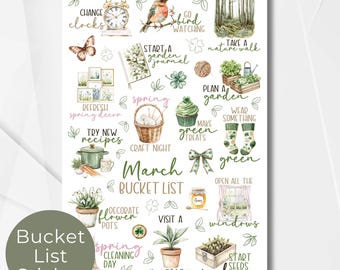 March Monthly Bucket List Sticker Sheet, Seasonal Planner Sticker, Watercolor Calendar Planner Journaling Sticker Page for Bullet Journal