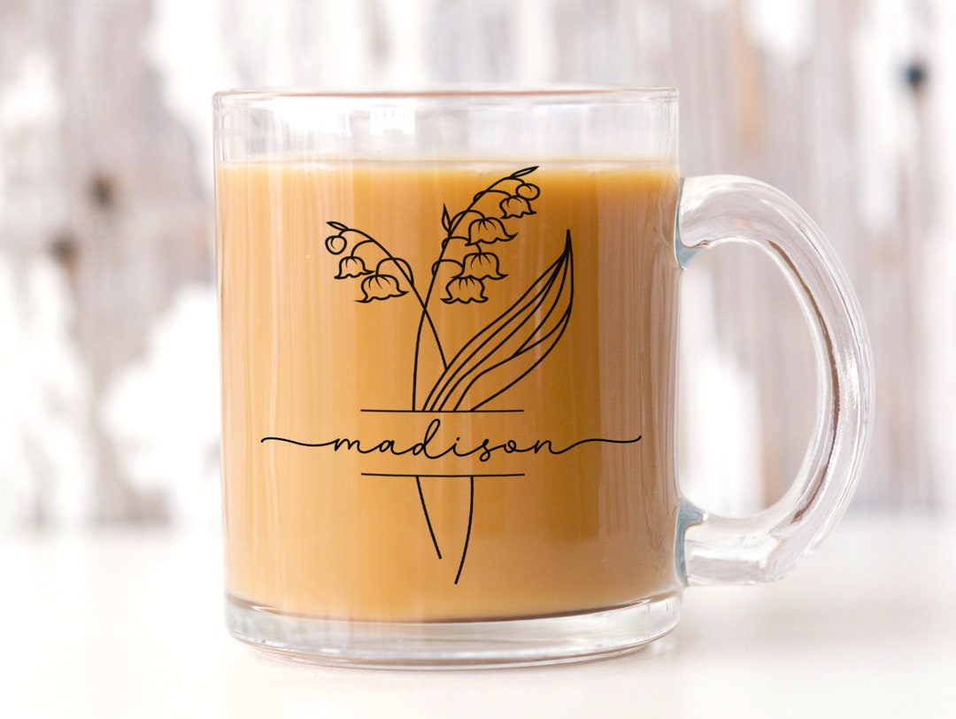 May Birth Flower Glass Mug, Personalized Birth Month Flower Coffee Mug