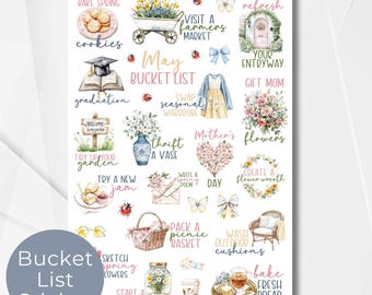 Mai Monatliche Bucket List Sticker Blatt, Saisonale Planer Sticker Aquarell Kalender Planer Journaling Sticker Seite für Bullet Journal