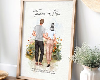 Personalized Mothers Day Gift for Mom from Adult Son or Daughter Custom Digital Art Print, Watercolor Family Portrait Birthday Gift for Mum