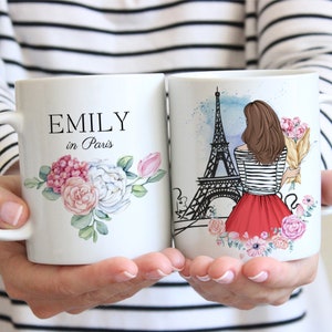 Custom Coffee Mug, I Love Paris Ceramic Mug, Personalized Gift for Paris Lovers with the Eiffel Tower in France, Custom Name Mug • 220029