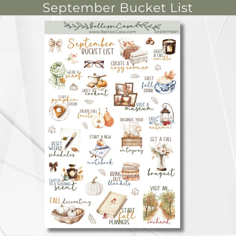 October Fall Bucket List Sticker Sheet, Seasonal Planner Sticker, Watercolor Calendar Planner Journaling Sticker Page for Bullet Journal 128 image 12