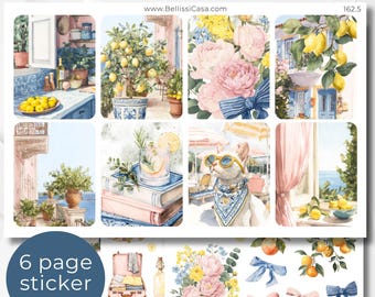 EC Vertikale Planer Aufkleber Bögen, La Dolce Vita Sommer Kalender Planer Journaling Sticker Set, Aquarell Bullet Journal Sticker Pack 162
