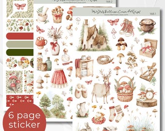 Seasonal Planner Sticker Sheet Set, Mushroom Garden Calendar Planner Journaling Sticker Set, Watercolor Bullet Journal Sticker Pack 168