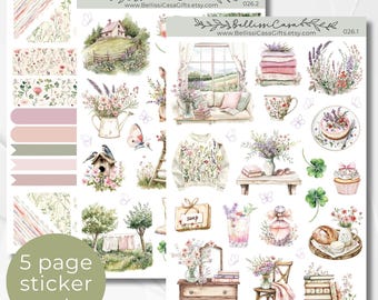 Seasonal Planner Sticker Sheet Set, Spring Wildflowers Calendar Planner Journaling Sticker Set, Watercolor Bullet Journal Sticker Pack 026