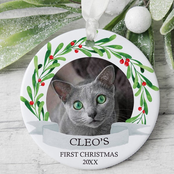 Custom Cat Ornament Pet Lover Gift, Pet Portrait Photo Christmas Ornament • Personalized Ceramic Christmas Ornaments, Custom Keepsake Gift