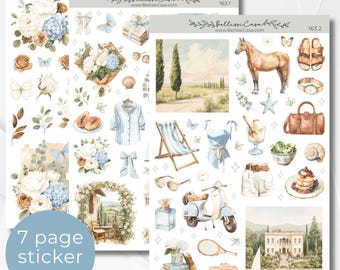 Saisonaler Aufkleberbogen Set, Küstengesellschaft Sommerkalender Planer Journaling Aufkleber, Aquarell Bullet Journal Sticker Pack 163