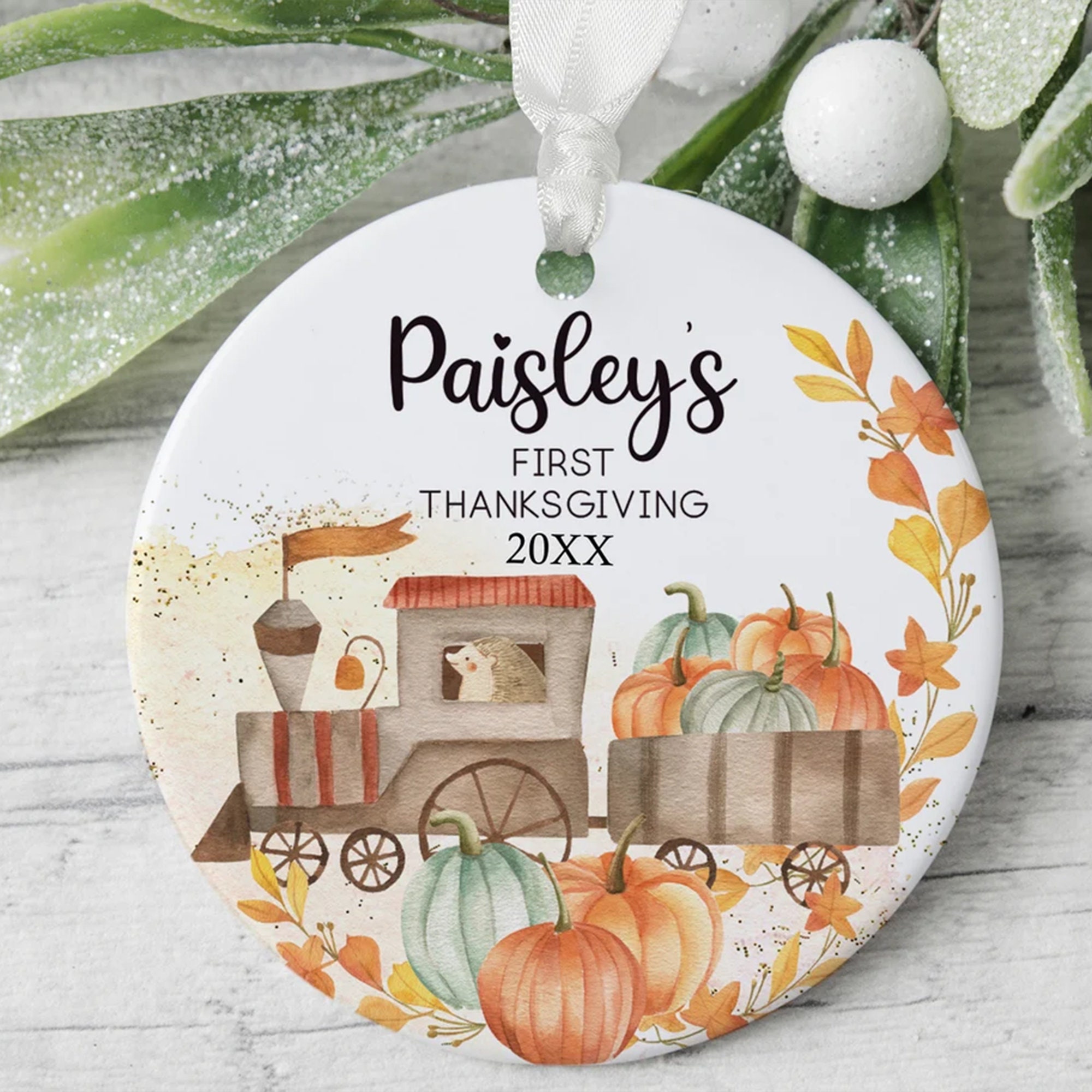 Babys First Thanksgiving Train Ornament 2025, New Baby Ornament for Newborn, Custom Name Ornament Baby Christmas Gift, Grandkid Ornament