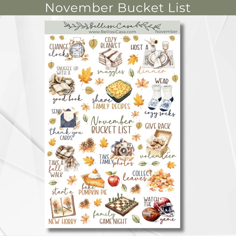 October Fall Bucket List Sticker Sheet, Seasonal Planner Sticker, Watercolor Calendar Planner Journaling Sticker Page for Bullet Journal 128 image 14