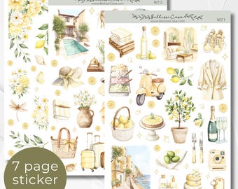 Saisonaler Planer Sticker Set, Limoncello Sommerkalender Planer Journaling Sticker Set, Aquarell Bullet Journal Sticker Pack 167