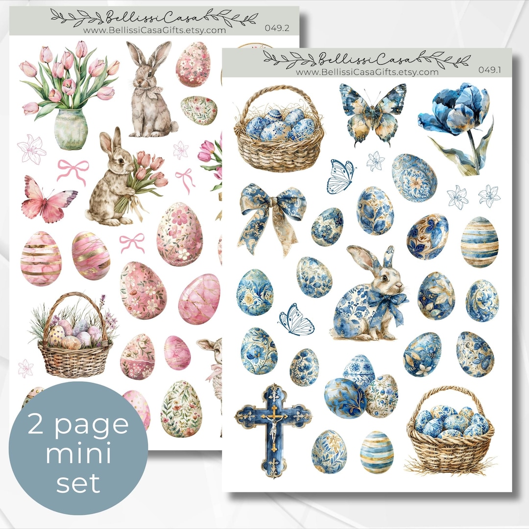 Seasonal Planner Sticker Pack, Pink Blue Easter Egg Spring Calendar ...