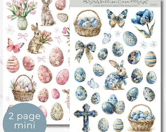Seasonal Planner Sticker Pack, Pink Blue Easter Egg Spring Calendar Planner Journaling Sticker Mini Set, Bullet Journal Sticker Sheet 049