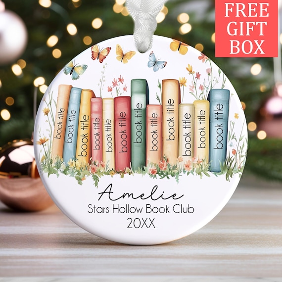 Custom Book Club Ornament with Personalized Book Titles for Book Lover Gift, Book Christmas Ornament Keepsake Gift for Librarian or Reader