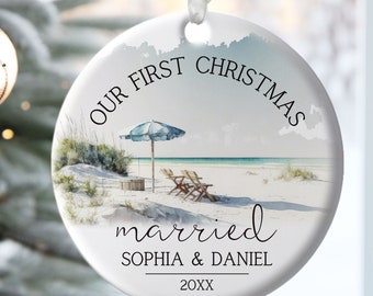 Our First Christmas Married Ornament 2023, Couples Ornament Newly Married Gift, Newlywed Mr and Mrs Ornament, Rhode Island • Save The Bay