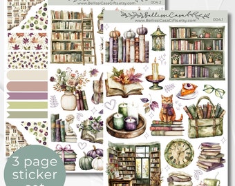Seasonal Planner Sticker Pack, Cozy Fall Reading Aesthetic Calendar Planner Journaling Sticker Set Custom Bullet Journal Sticker Sheets 004
