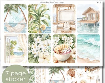 EC Vertikale Planer Aufkleber Blätter, Coconut Grove Sommer Kalender Planer Journaling Sticker Set Aquarell Bullet Journal Sticker Pack 161