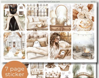EC Vertikale Planer-Aufkleber Blätter, gemütlicher weicher Halloween-Kalender-Planer Journaling Sticker Set Aquarell Bullet Journal Sticker Pack 107