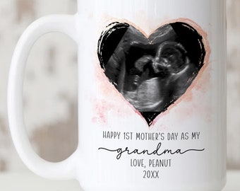 Mothers Day Gift for Grandma, Ultrasound Gift Mug, Baby Announcement Gift for Soon to Be Grandma, Sonogram Picture Mug Gift, New Baby Reveal