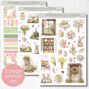 Seasonal Planner Sticker Sheet Set, Happy Easter Spring Calendar Planner Journaling Sticker Set, Watercolor Bullet Journal Sticker Pack 042