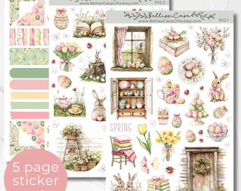 Seasonal Planner Sticker Sheet Set, Happy Easter Spring Calendar Planner Journaling Sticker Set, Watercolor Bullet Journal Sticker Pack 042